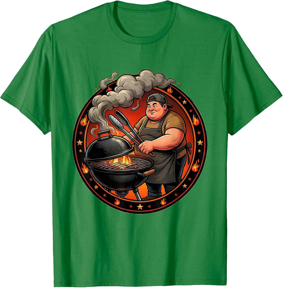 Men's Uncle Potbelly BBQ Grill Backyard Barbecue Design T-Shirt - Kelly Green