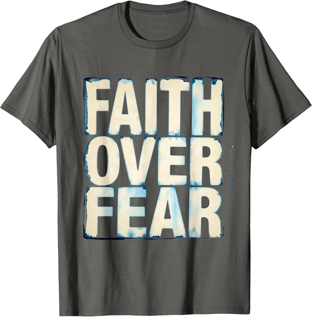 Faith Over Fear Minimal Mountain Religious Design T-Shirt - Asphalt Grey