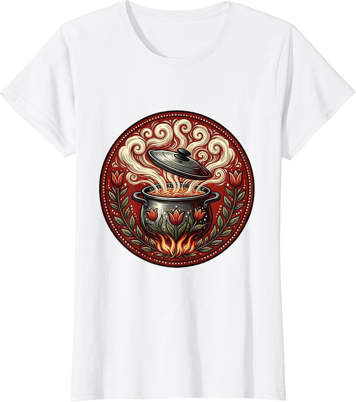 Boiling Over Chef Pot Steam Illustration T-Shirt - White