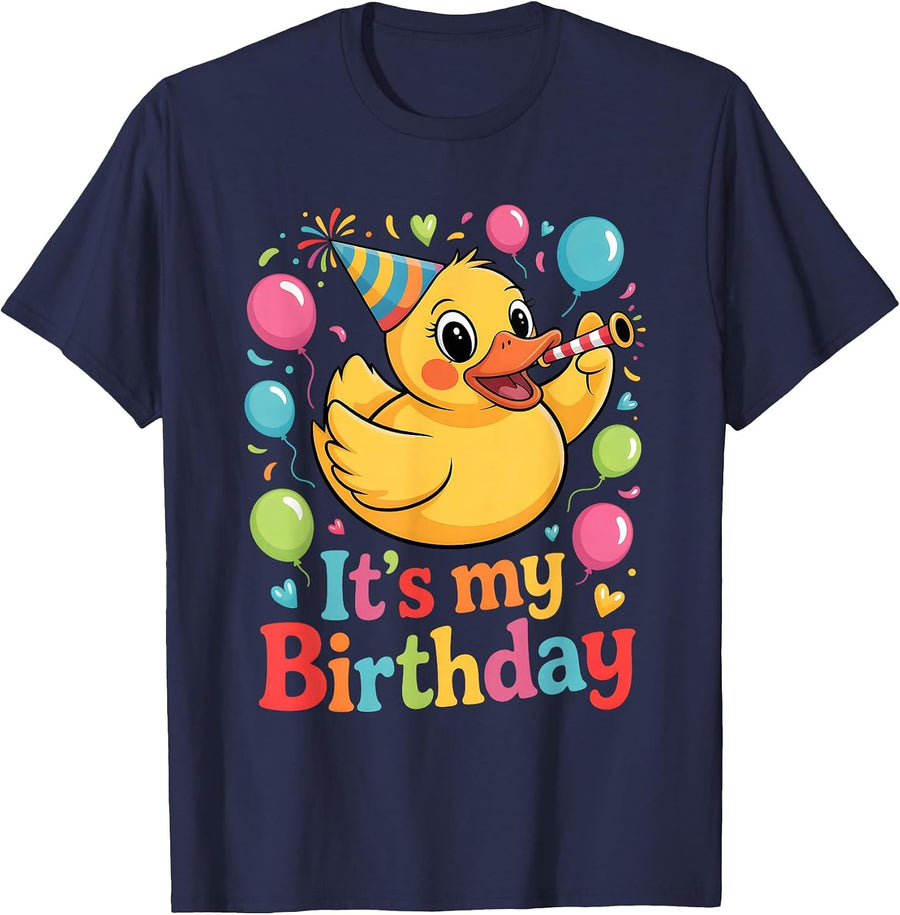 It's My Birthday Rubber Duck Lover Kids Girls Boys Bday T-Shirt - Navy Blue