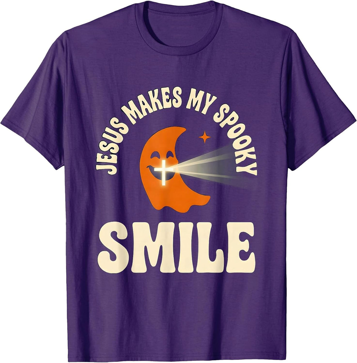 Jesus Makes My Spooky Smile Faith Over Fear Halloween Humor T-Shirt - Purple
