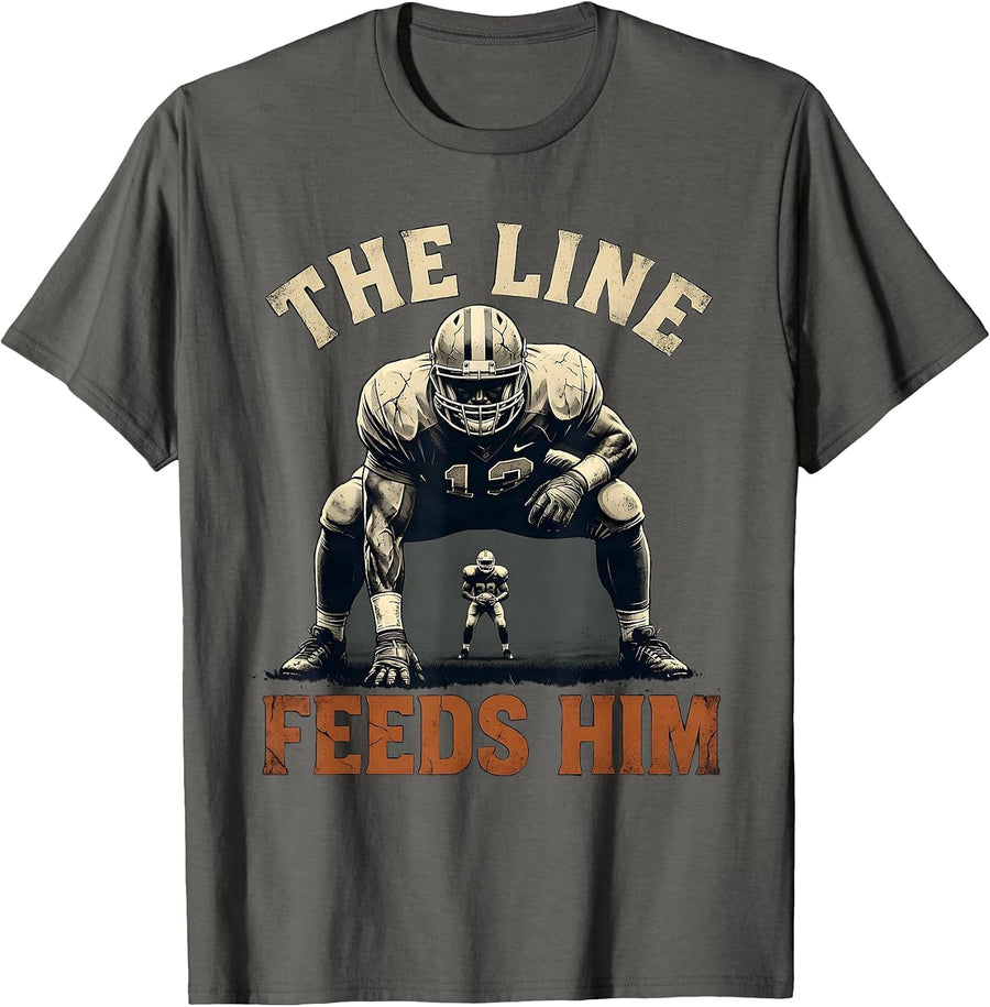 The Line Feeds Him Funny Football Lineman Hero Vintage T-Shirt - Asphalt Grey