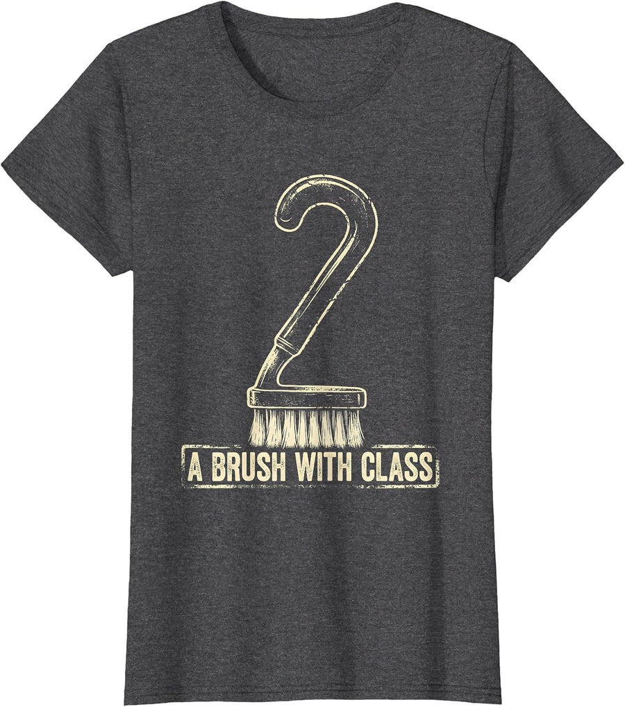 Women's A Brush With Class Funny Dental Hygienist Rubber Stamp Humor T-Shirt - Dark Heather Grey