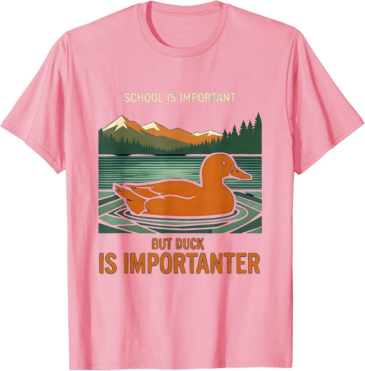 Men's School Is Important But Duck Is Importanter Kids Humor T-Shirt - Pink