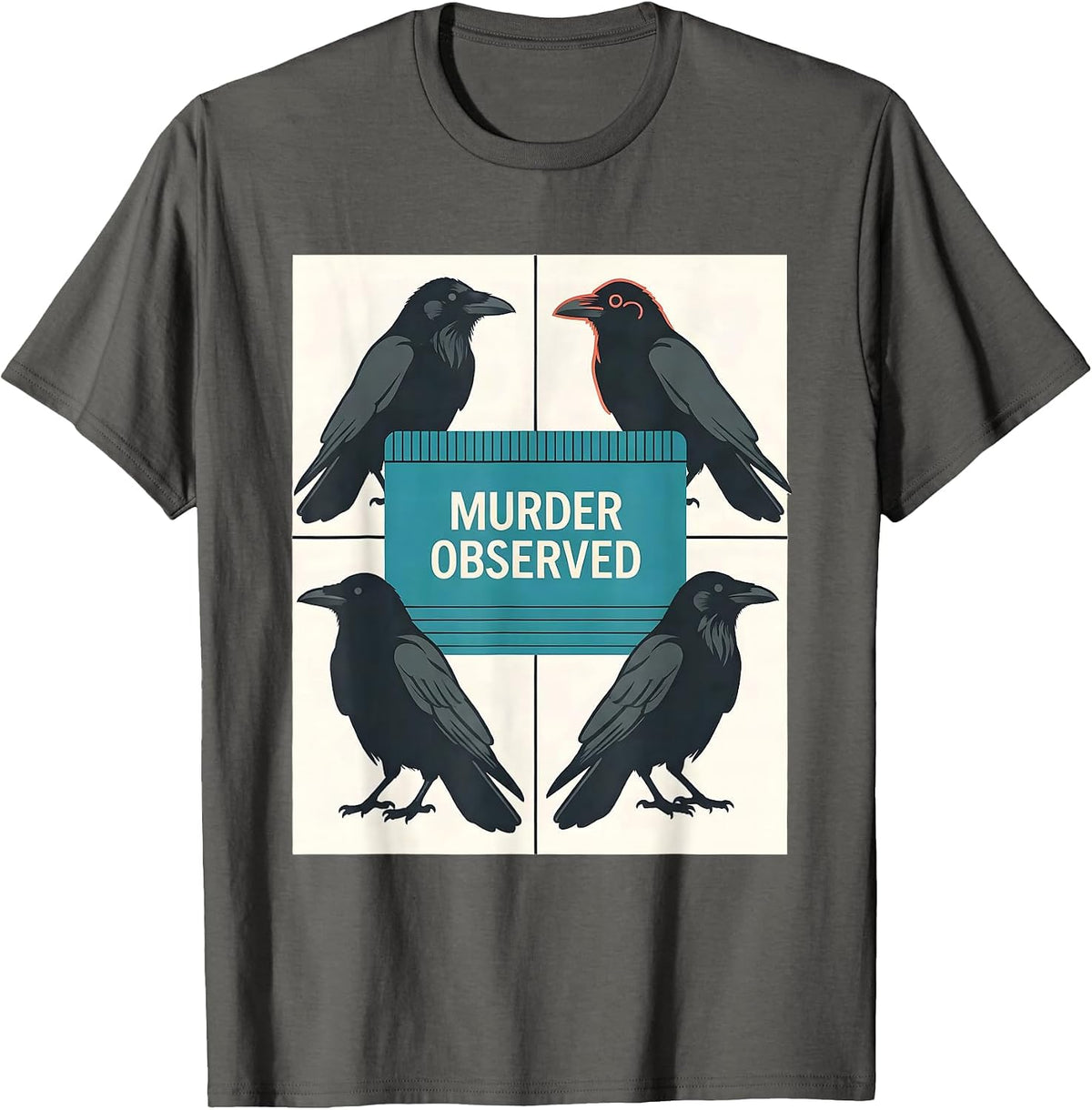 Men's Murder Observed Dark Humor Crow Raven Bird Lover Gothic T-Shirt - Asphalt Grey