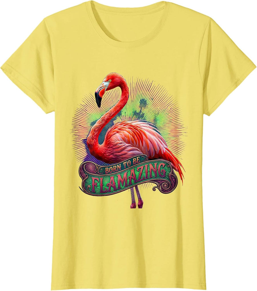 Women's Born to Be Flamazing Flamingo Design T-Shirt - Lemon Yellow