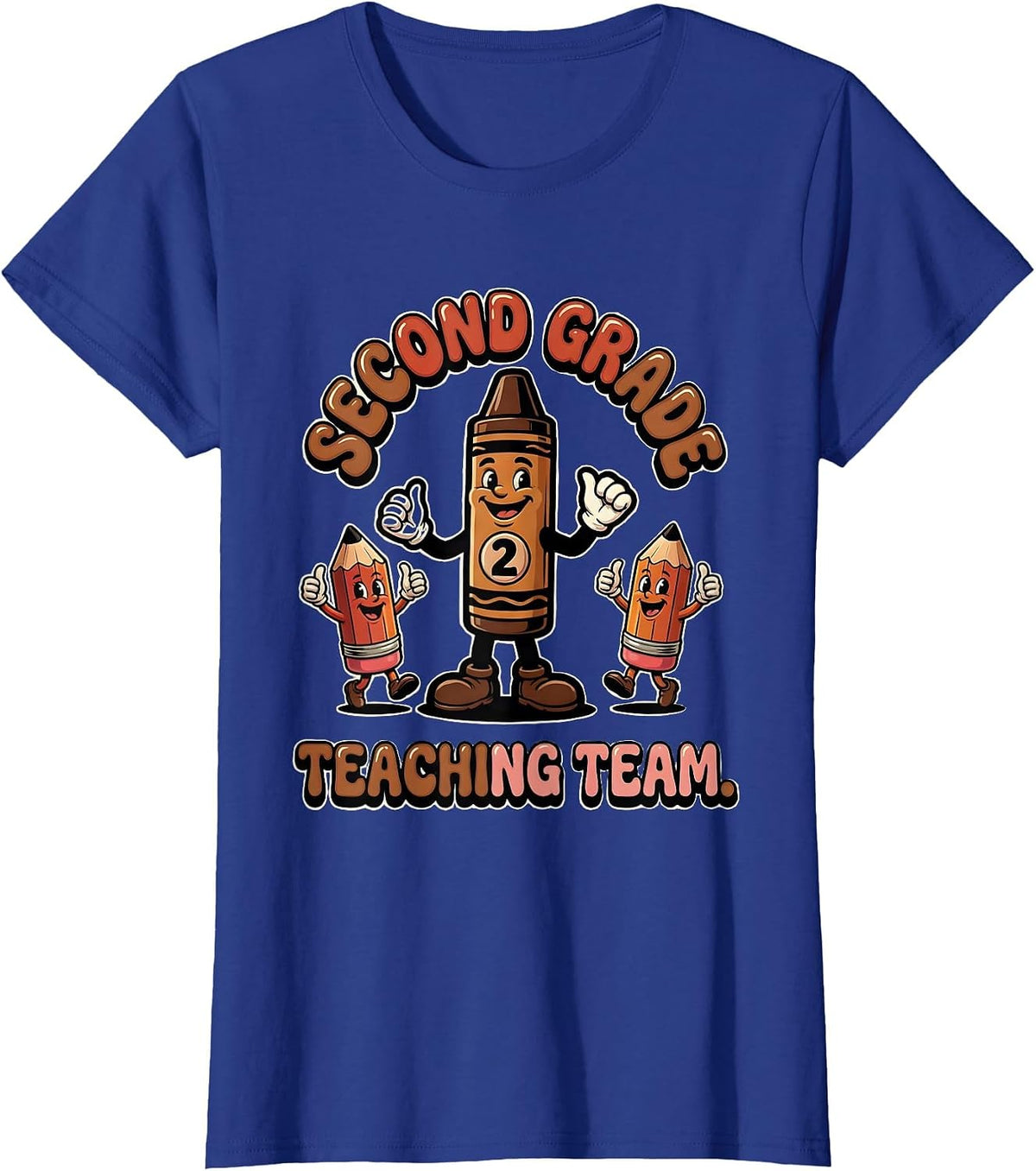 Women's Second Grade Teaching Team Retro Teacher Appreciation Humor T-Shirt - Royal Blue