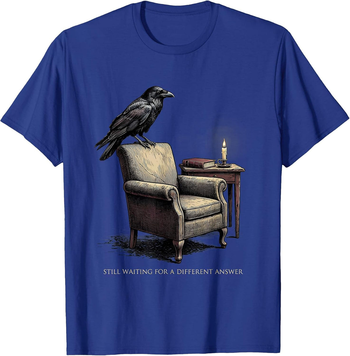 Men's Still Waiting For A Different Answer Gothic Edgar Allan Poe T-Shirt - Royal Blue