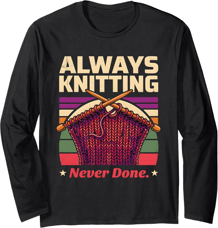 Always Knitting Yarn Knitting Long Sleeve T-Shirt - As Pictured