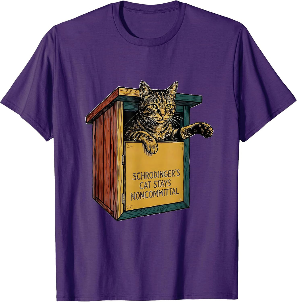 Schrodinger's Cat Stays Noncommittal Funny Quantum Physics T-Shirt - Purple