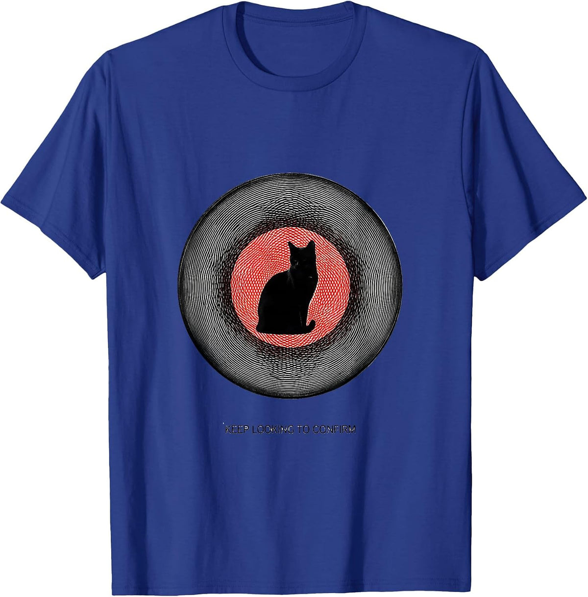 Men's Keep Looking To Confirm Op Art Moire Physics Nerd Cat Humor T-Shirt - Royal Blue