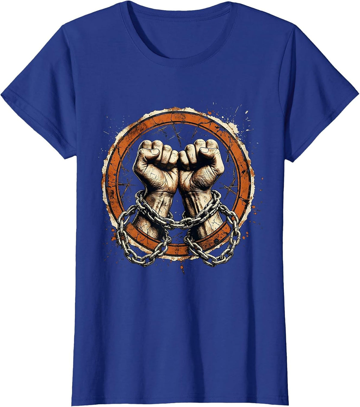 Women's Punk Raised Fists Chain Bracelet Graphic T-Shirt - Royal Blue