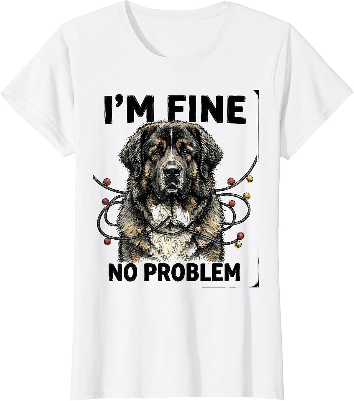 Women's I'm Fine No Problem Great Pyrenees Christmas Hand-Sketched T-Shirt - White