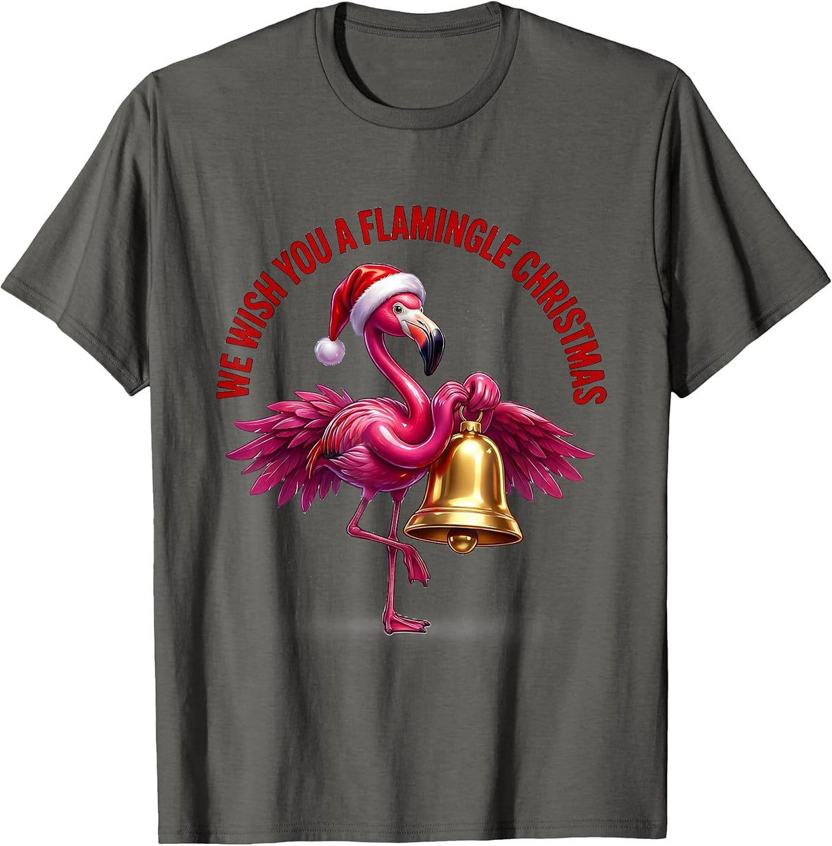 Men's We Wish You A Flamingle Christmas Funny Flamingo Santa Hat T-Shirt - Asphalt Grey