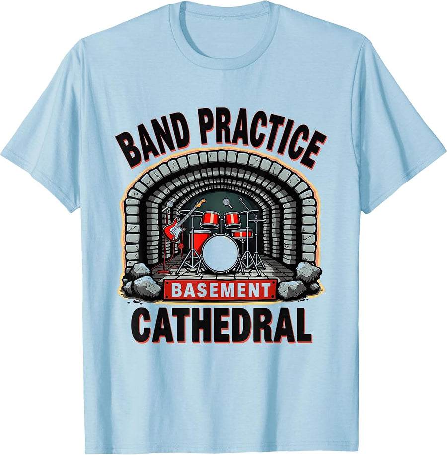 Band Practice Basement Cathedral 90s Music Design T-Shirt - Baby Blue