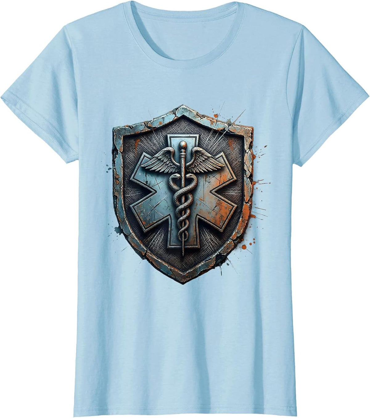 EMT Badge Caduceus Star of Life Graphic T-Shirt - Baby Blue