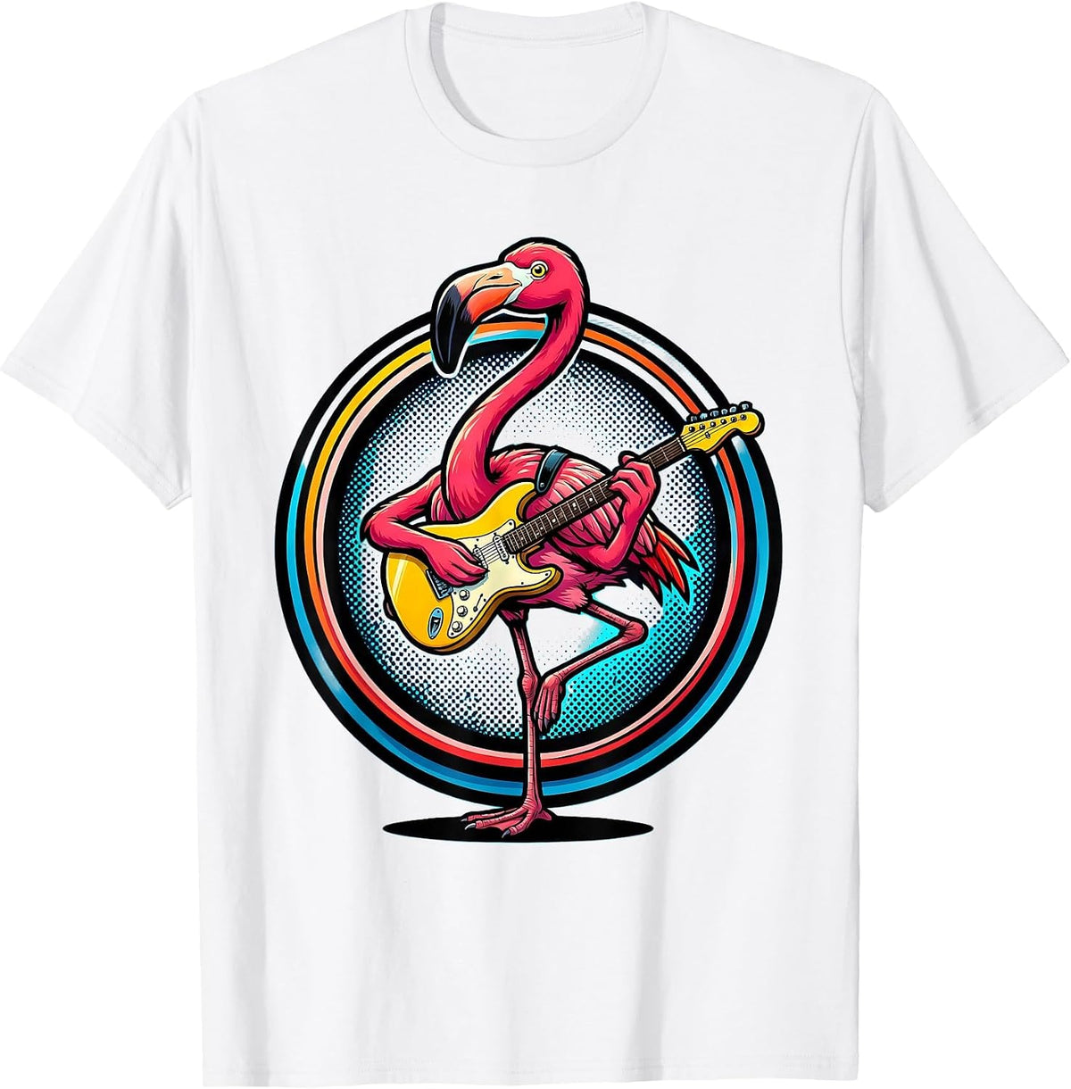 Men's Funny Flamingo Guitar Player Music Lover Gift T-Shirt - White