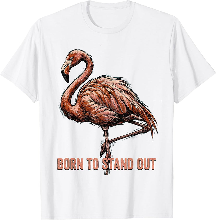Men's Born to Stand Out Flamingo Graphic Design T-Shirt - White