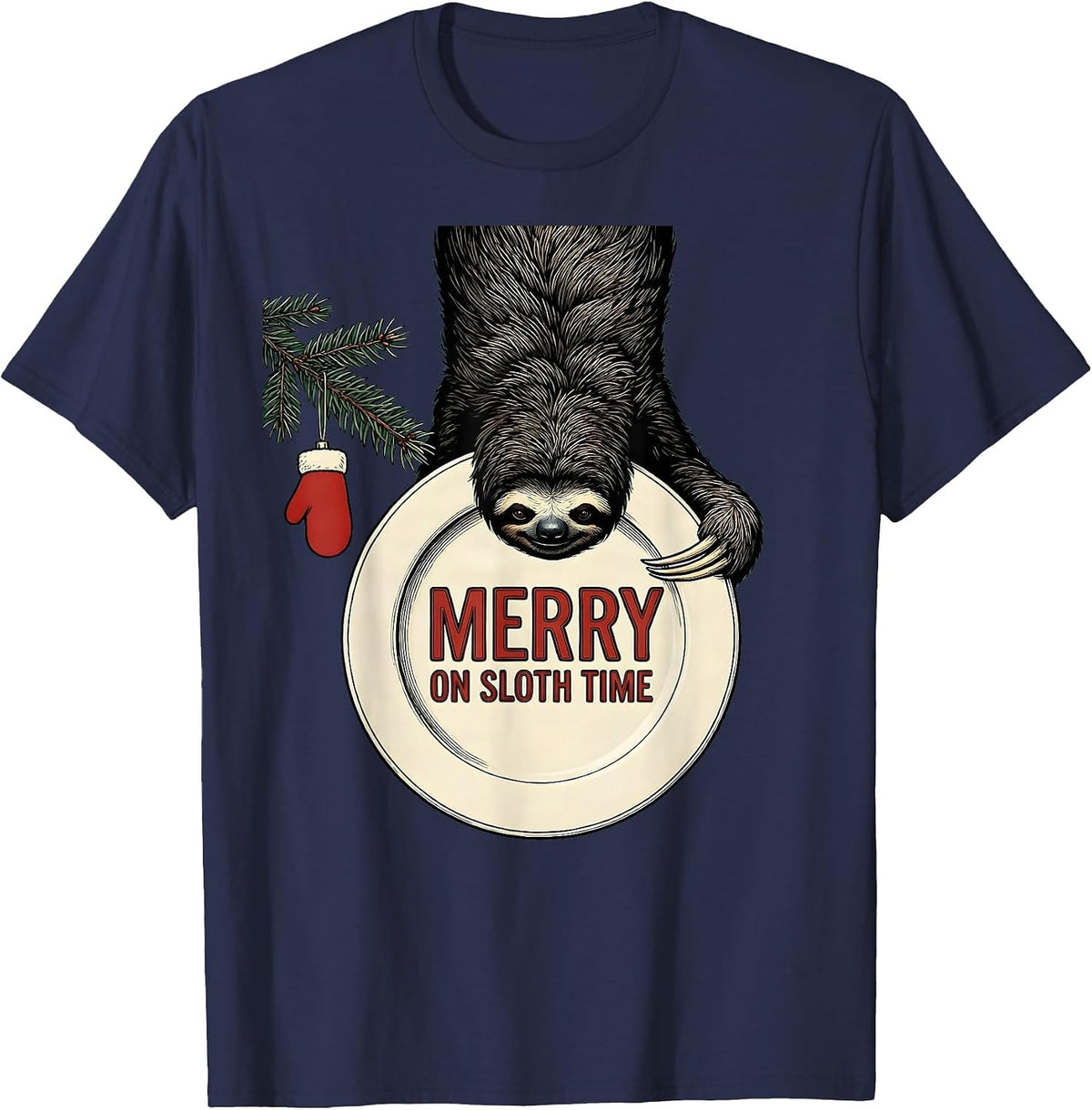 Men's Merry On Sloth Time Funny Sloth Lover Christmas Ugly Sweater T-Shirt - Navy Blue