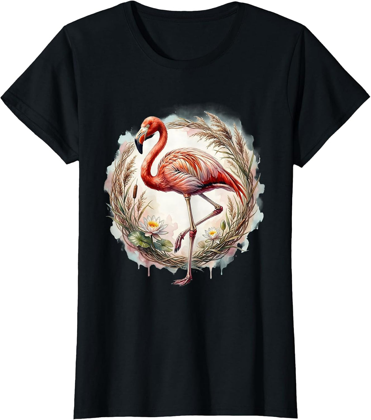 Flamingo Skeleton Elegant Pose Graphic T-Shirt - Black