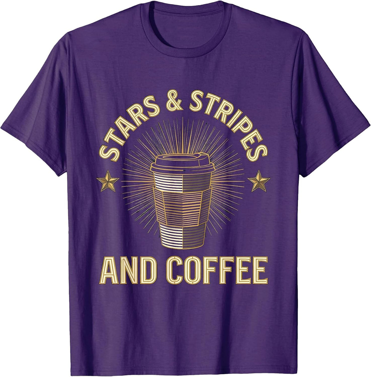 Stars Stripes and Coffee American Pride Design T-Shirt - Purple