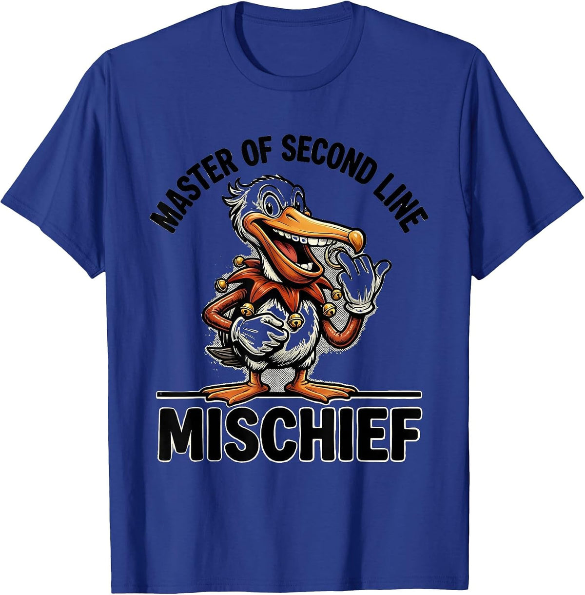 Men's Master of Second Line Mischief Retro Cartoon Mardi Gras T-Shirt - Royal Blue
