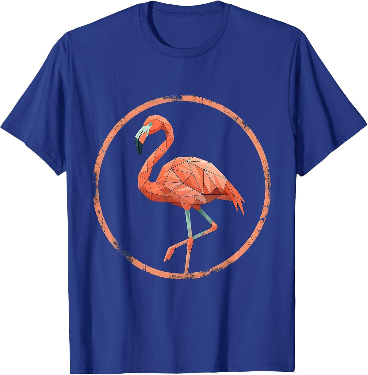 Geometric Flamingo Bold Triangle Mosaic Design T-Shirt - Royal Blue