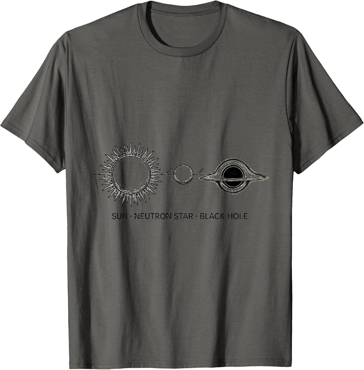 Sun Neutron Star Black Hole Line Art Astrophysics Enthusiast T-Shirt - Asphalt Grey