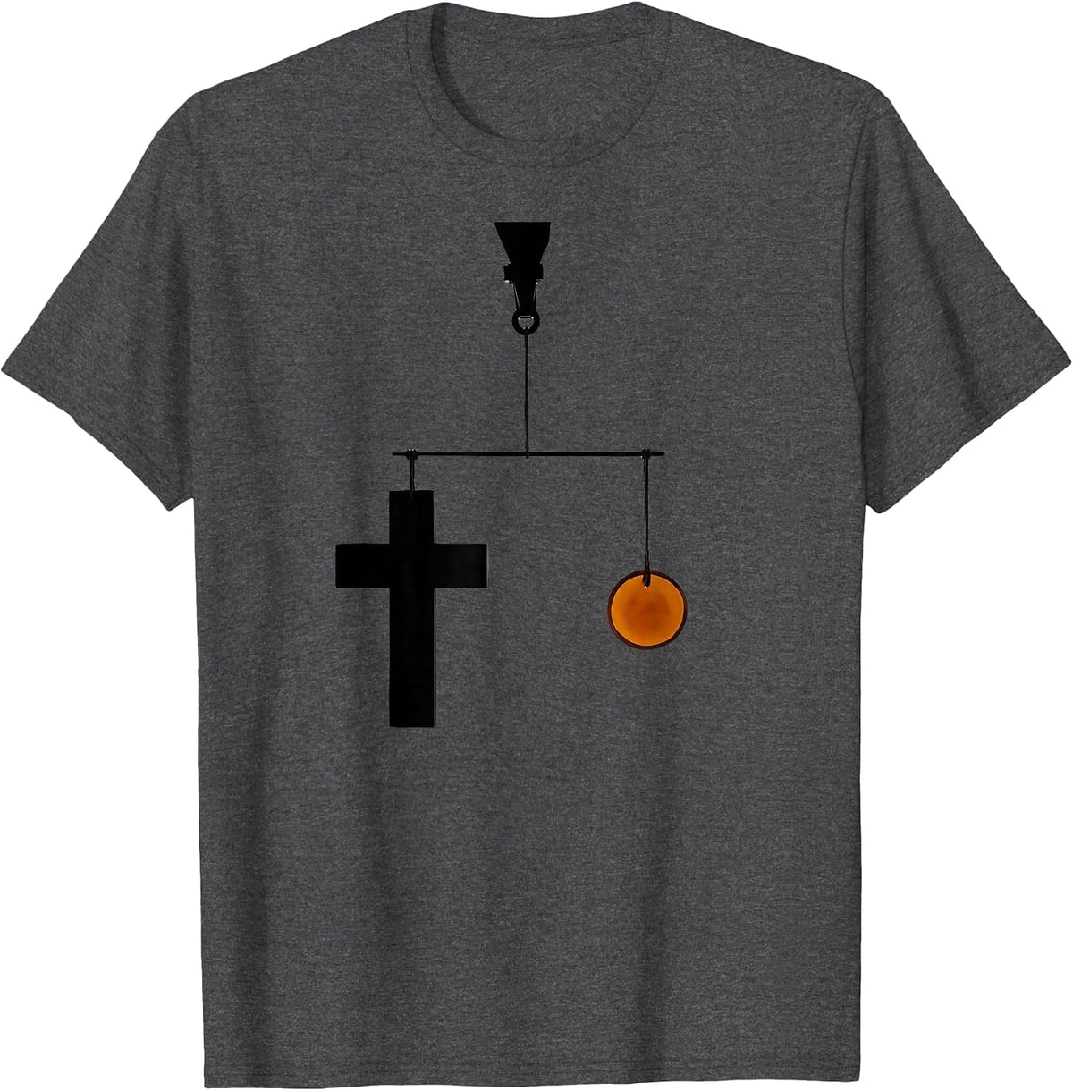Slim Black Cross Minimalist Alt Streetwear Emo Goth T-Shirt - Dark Heather Grey