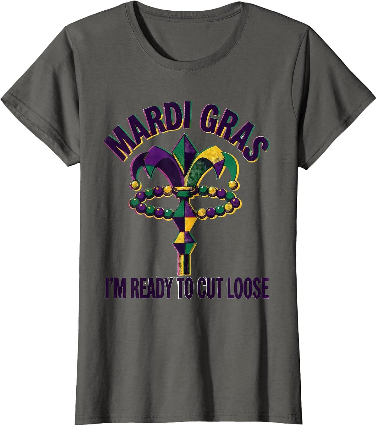 Women's Mardi Gras, I’m Ready To Cut Loose Risograph Carnival Party T-Shirt - Asphalt Grey