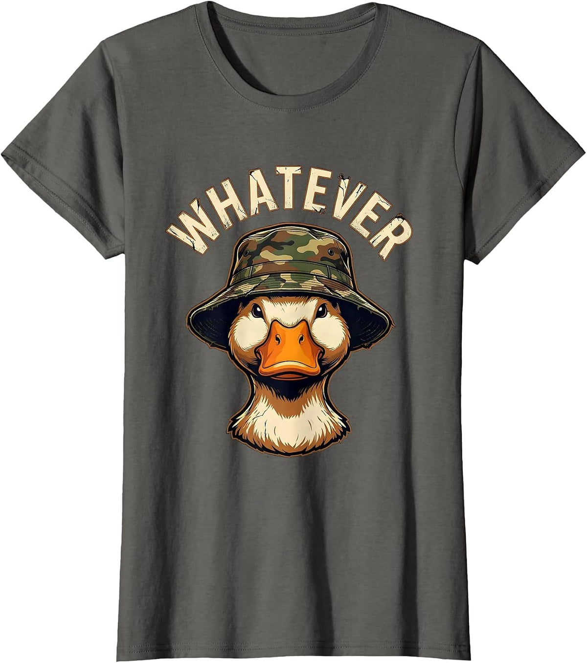 Women's Whatever Distressed Duck Camo Hat Novelty Humor T-Shirt - Asphalt Grey