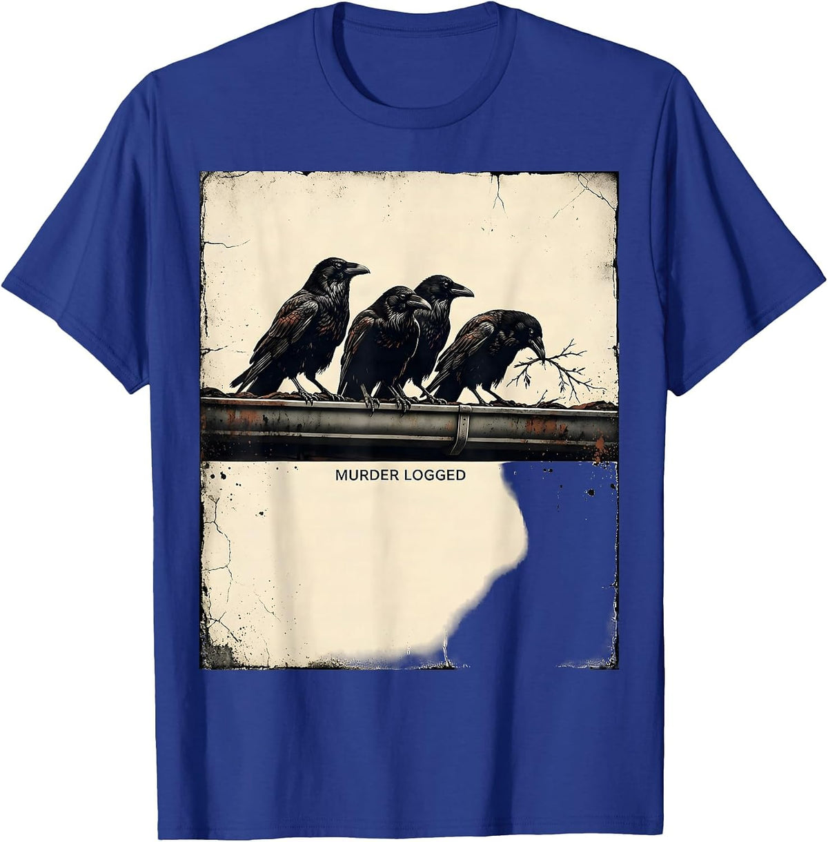 Men's Murder Logged Distressed Crow Gothic Bird Lover Dark Humor T-Shirt - Royal Blue