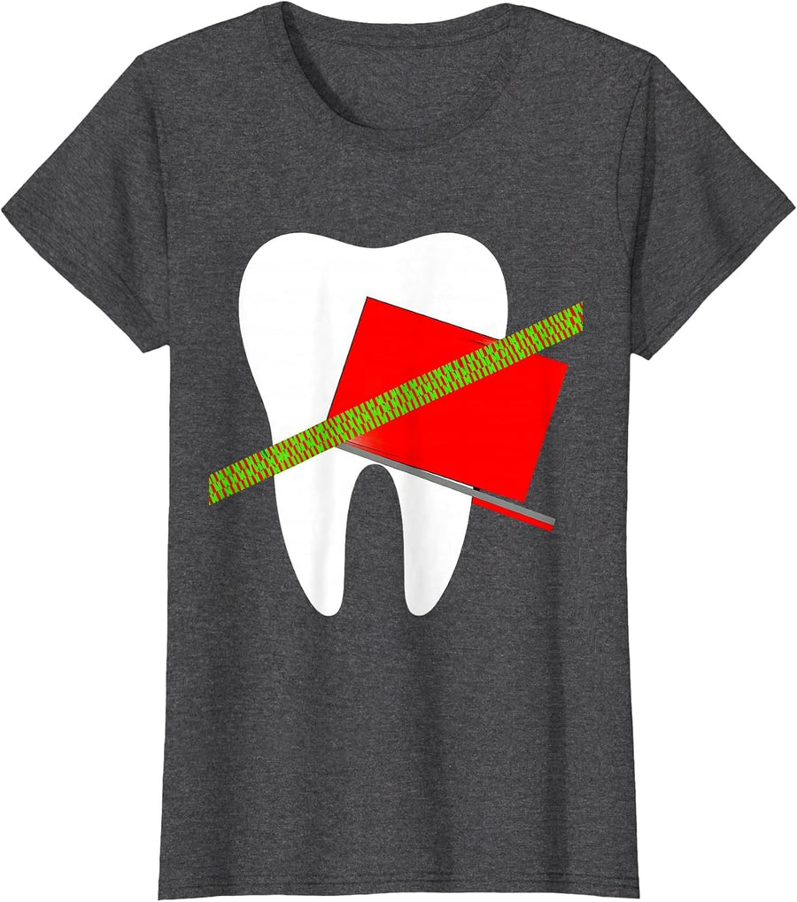 Women's Dental Molar Crossed Notice Dental Team Christmas Humor T-Shirt - Dark Heather Grey