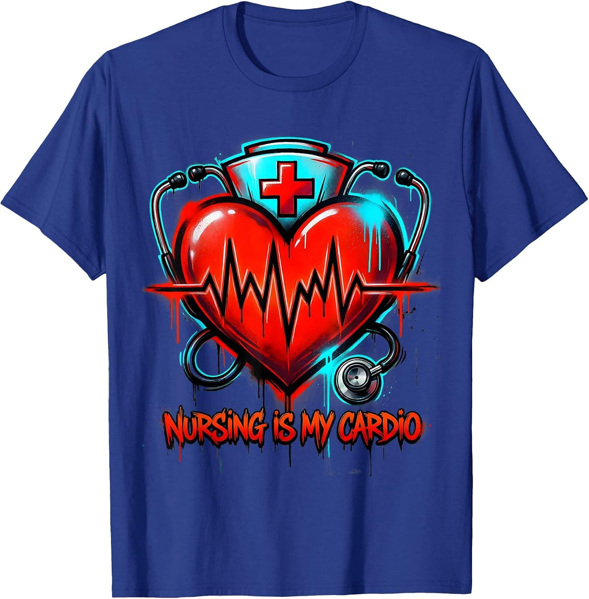 Men's Nursing Is My Cardio Funny Nurse Design T-Shirt - Royal Blue
