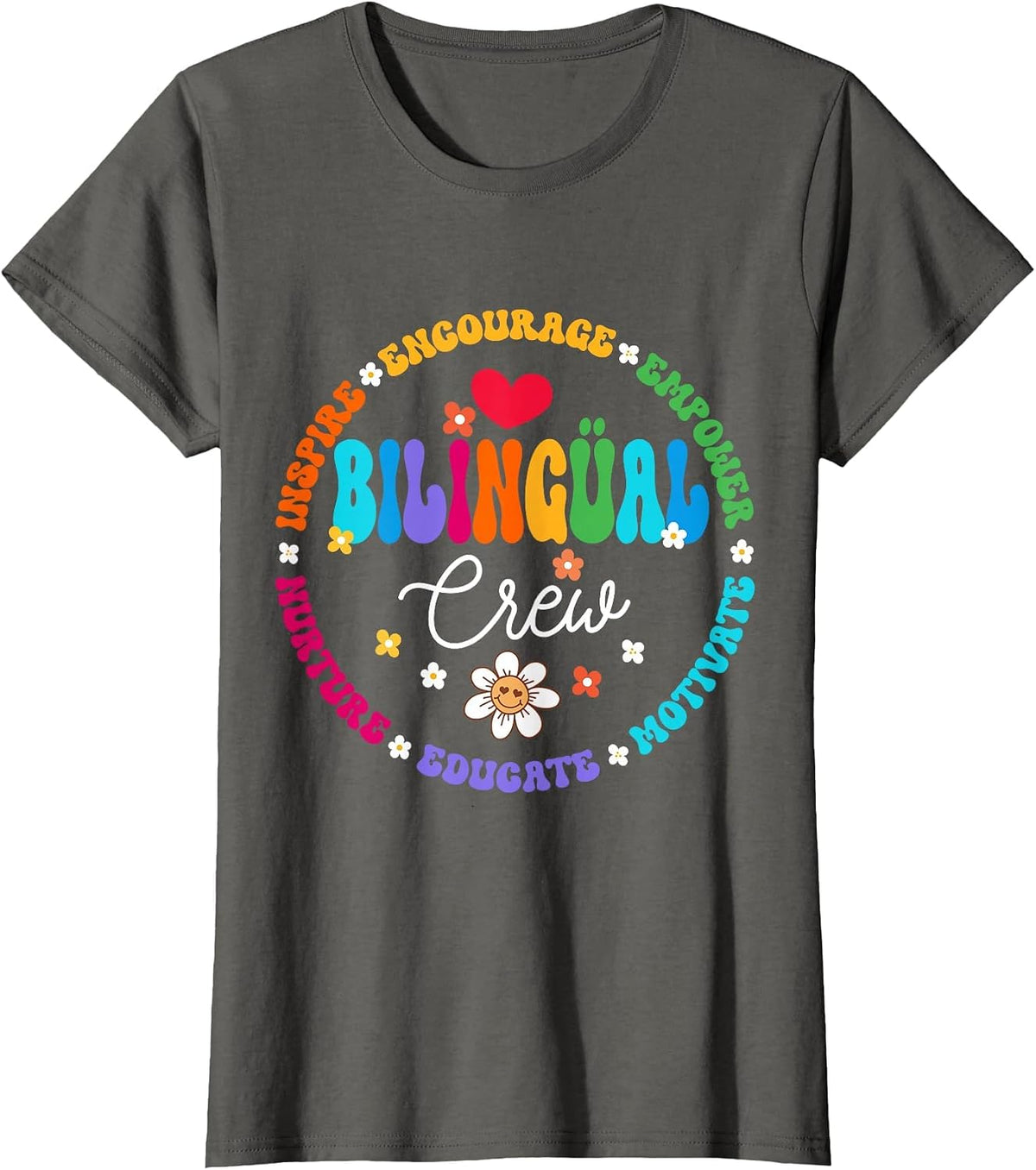Cultivando Bilingues Dual Language Bilingual Crew Teacher T-Shirt - Asphalt Grey