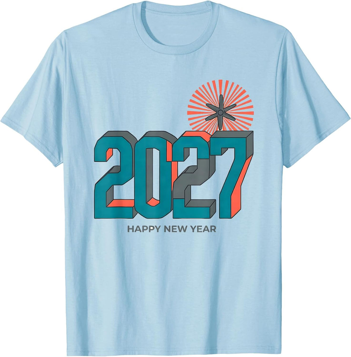 Men's Happy New Year 2027 Flat Vector Party Host Family Matching T-Shirt - Baby Blue