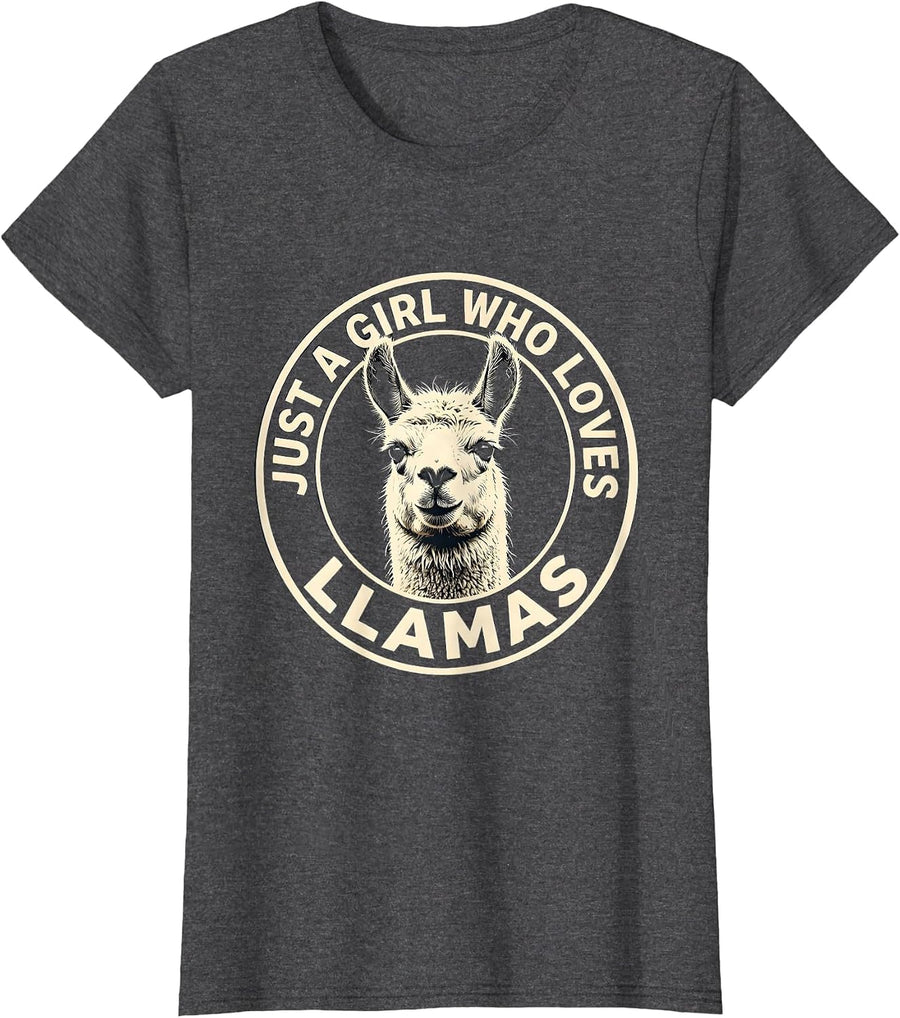 Women's Just A Girl Who Loves Llamas Animal Lover Gift T-Shirt - Dark Heather Grey