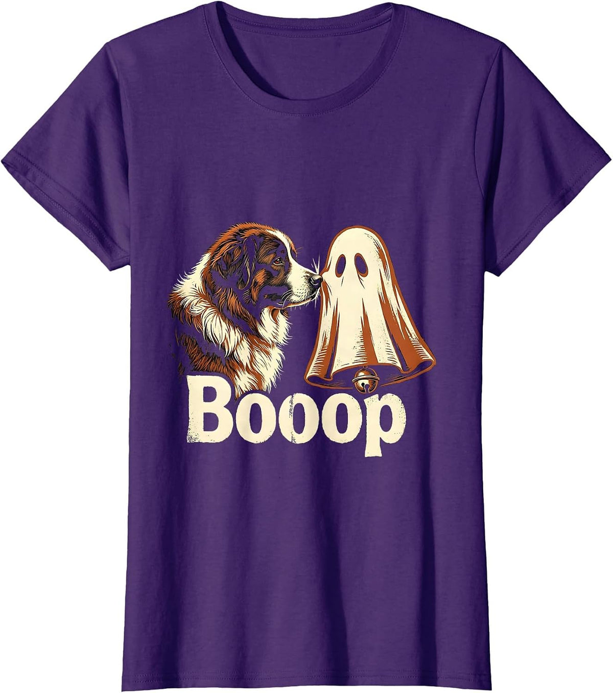 Women's Booop Rubber Stamp Great Pyrenees Ghost Dog Mom Halloween T-Shirt - Purple