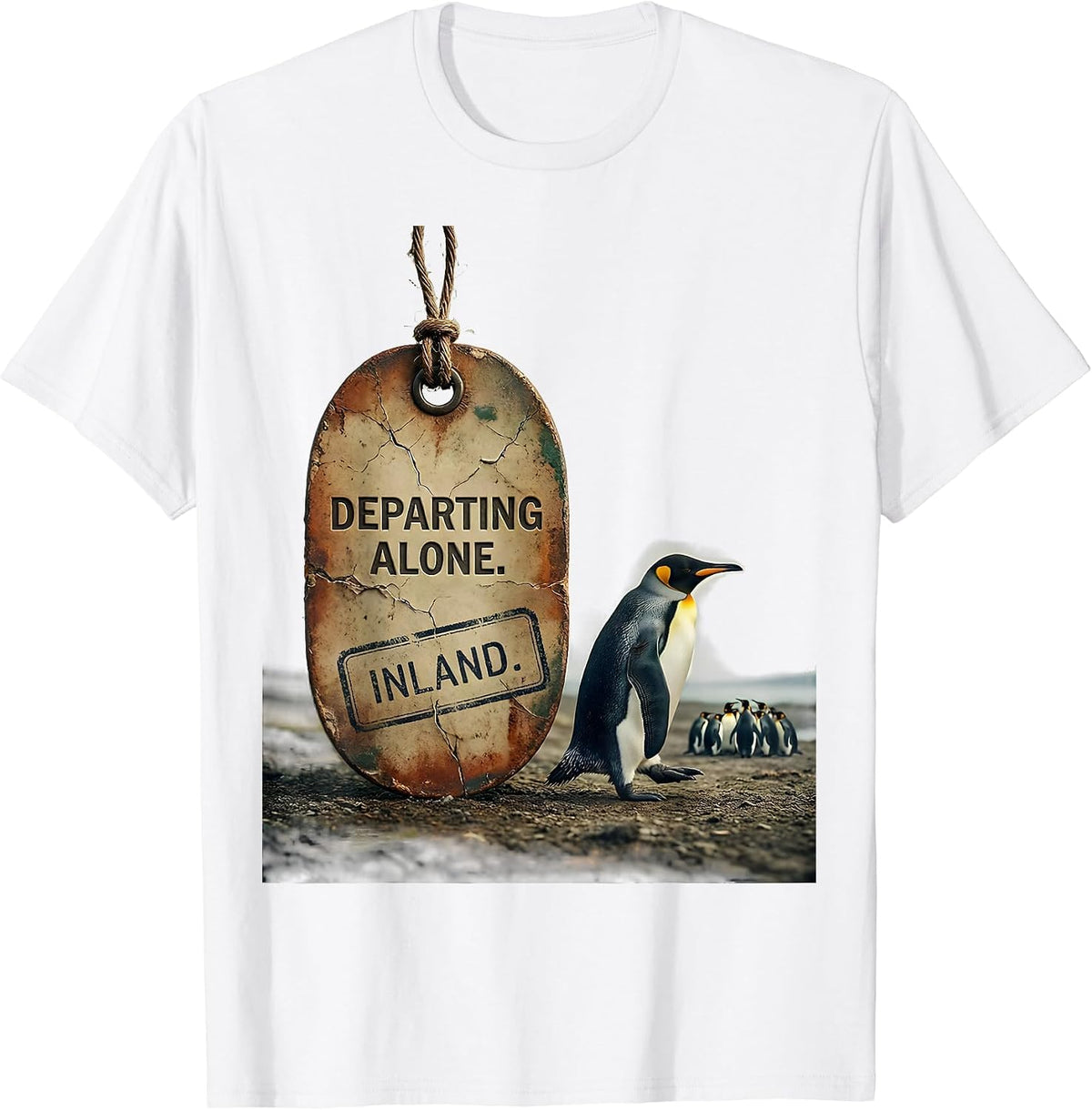 Men's Departing Alone Inland Vintage Penguin Lover Humor T-Shirt - White