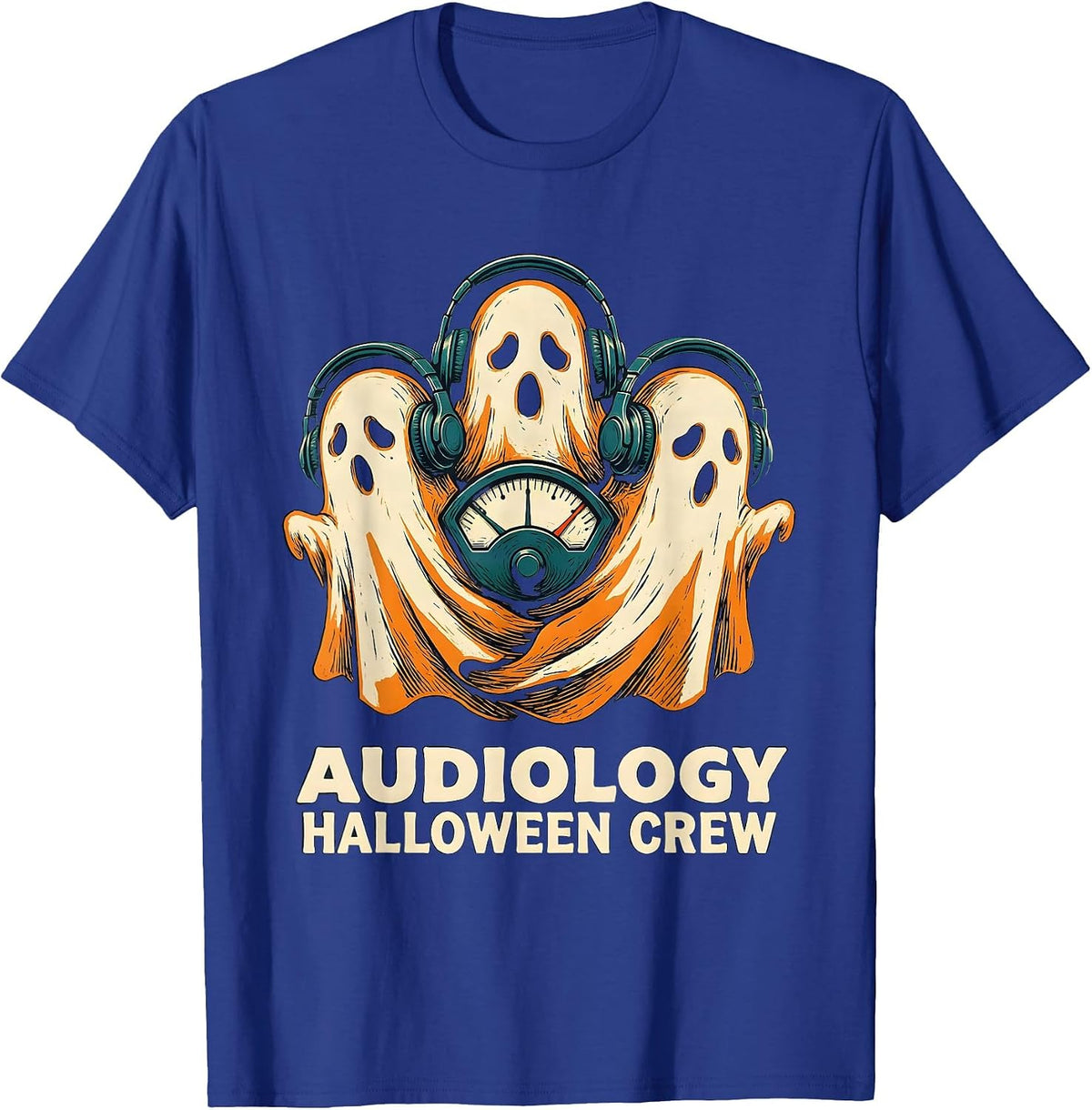 Audiology Halloween Crew Linocut Medical Worker Boo Crew T-Shirt - Royal Blue