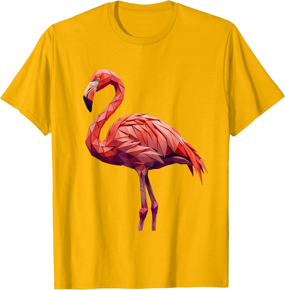 Geometric Low-Poly Flamingo Triangle Mosaic T-Shirt - Golden Yellow