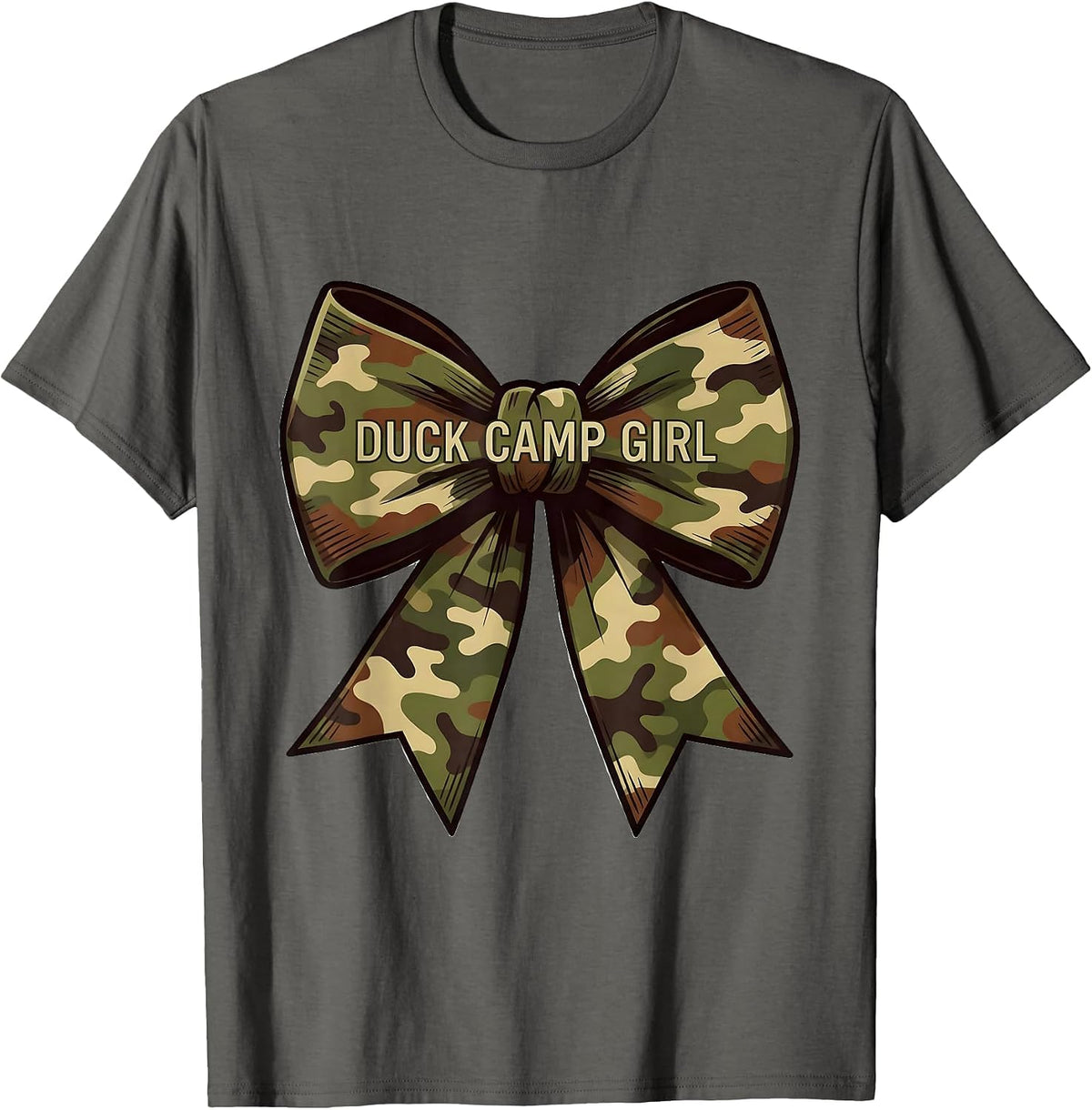 Men's Duck Camp Girl Camo Coquette Bow Hunting Ol Lady T-Shirt - Asphalt Grey