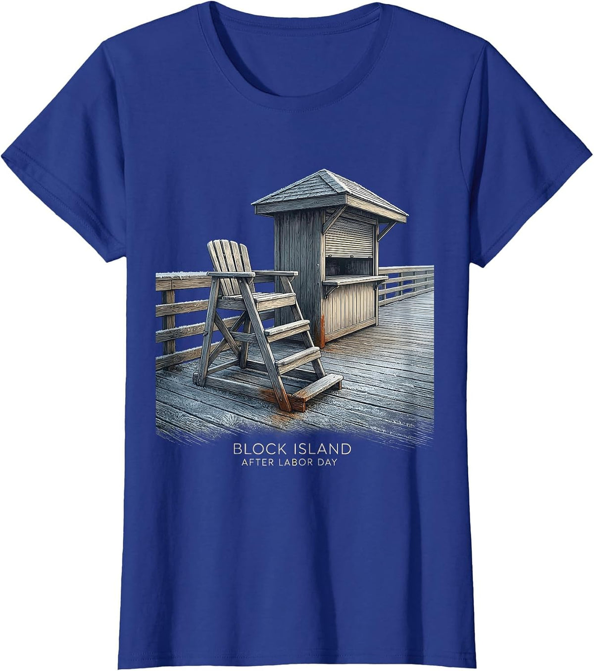 Women's Block Island After Labor Day Vintage Coastal Town Pride T-Shirt - Royal Blue