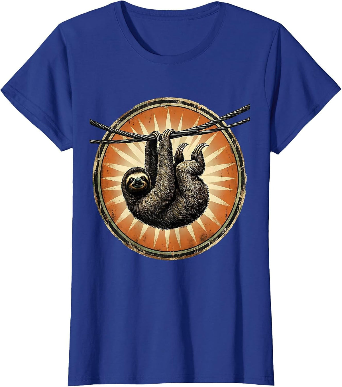 Women's Sloth Hanging From Power Line Funny Novelty T-Shirt - Royal Blue