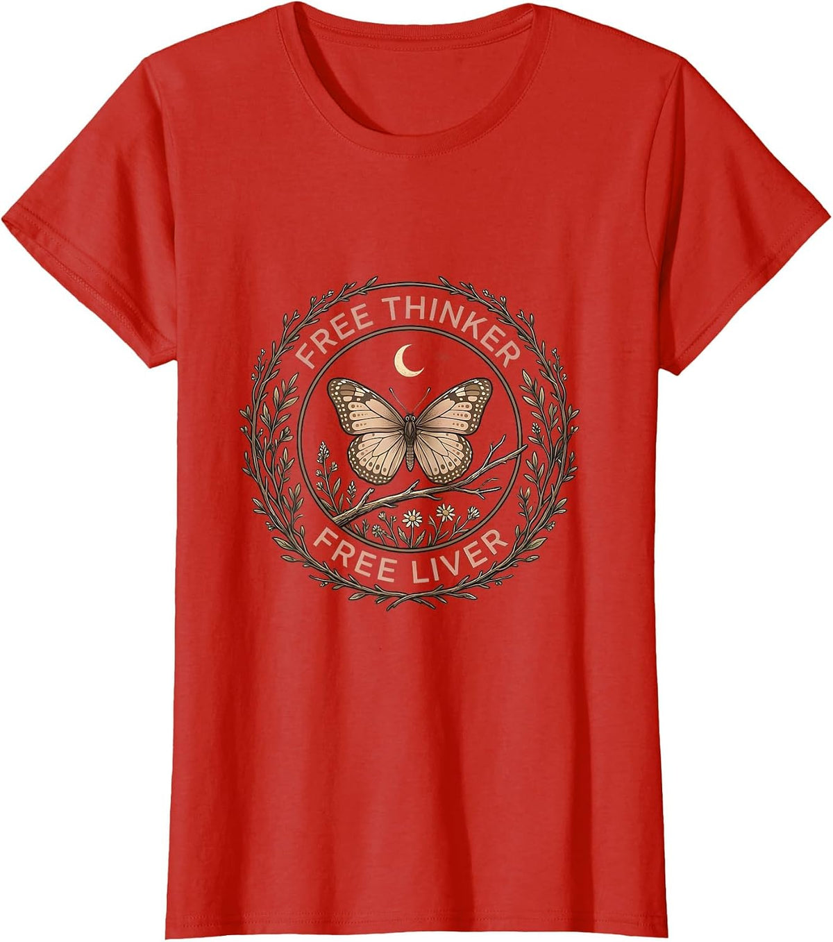 Free Thinker Free Liver Bold Statement Design T-Shirt - Red