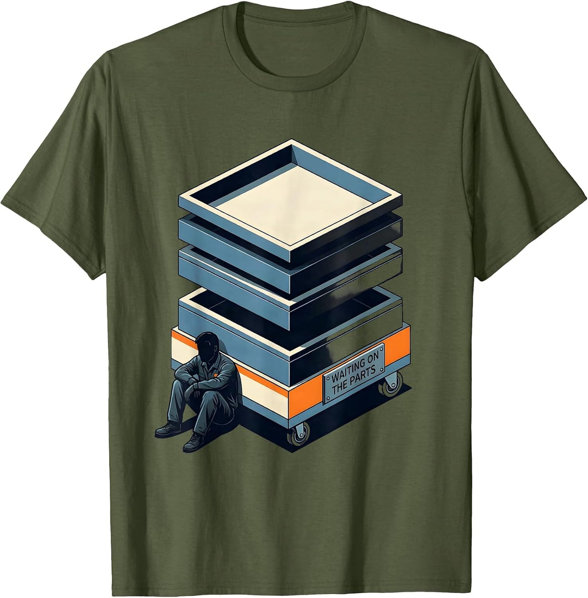 Waiting On The Parts Funny Mechanic Skeleton Auto Repair T-Shirt - Olive Green