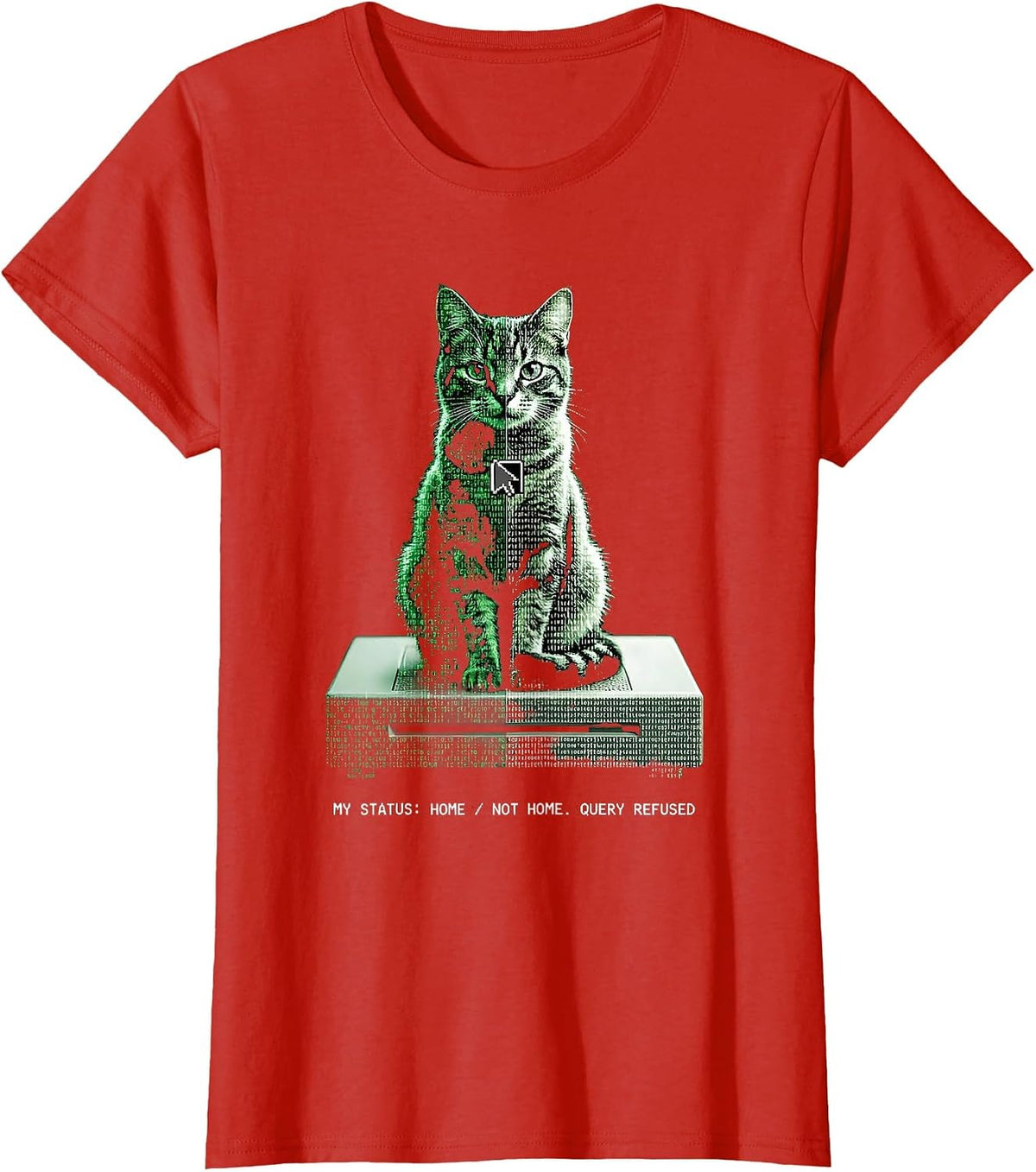 Women's MY STATUS: HOME / NOT HOME. QUERY REFUSED Quantum Physics T-Shirt - Red