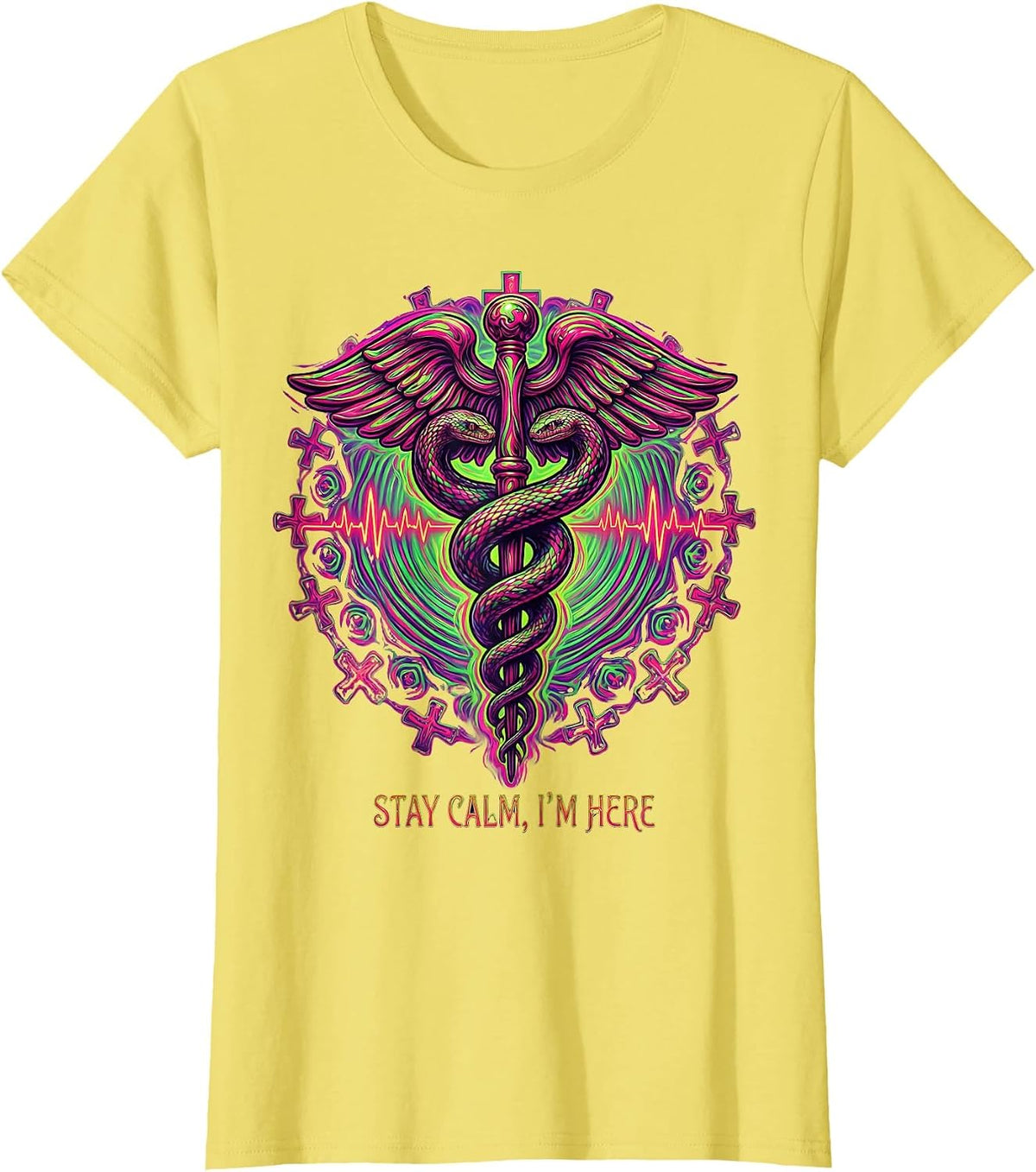 Stay Calm I'm Here EMT Rescue Design T-Shirt - Lemon Yellow