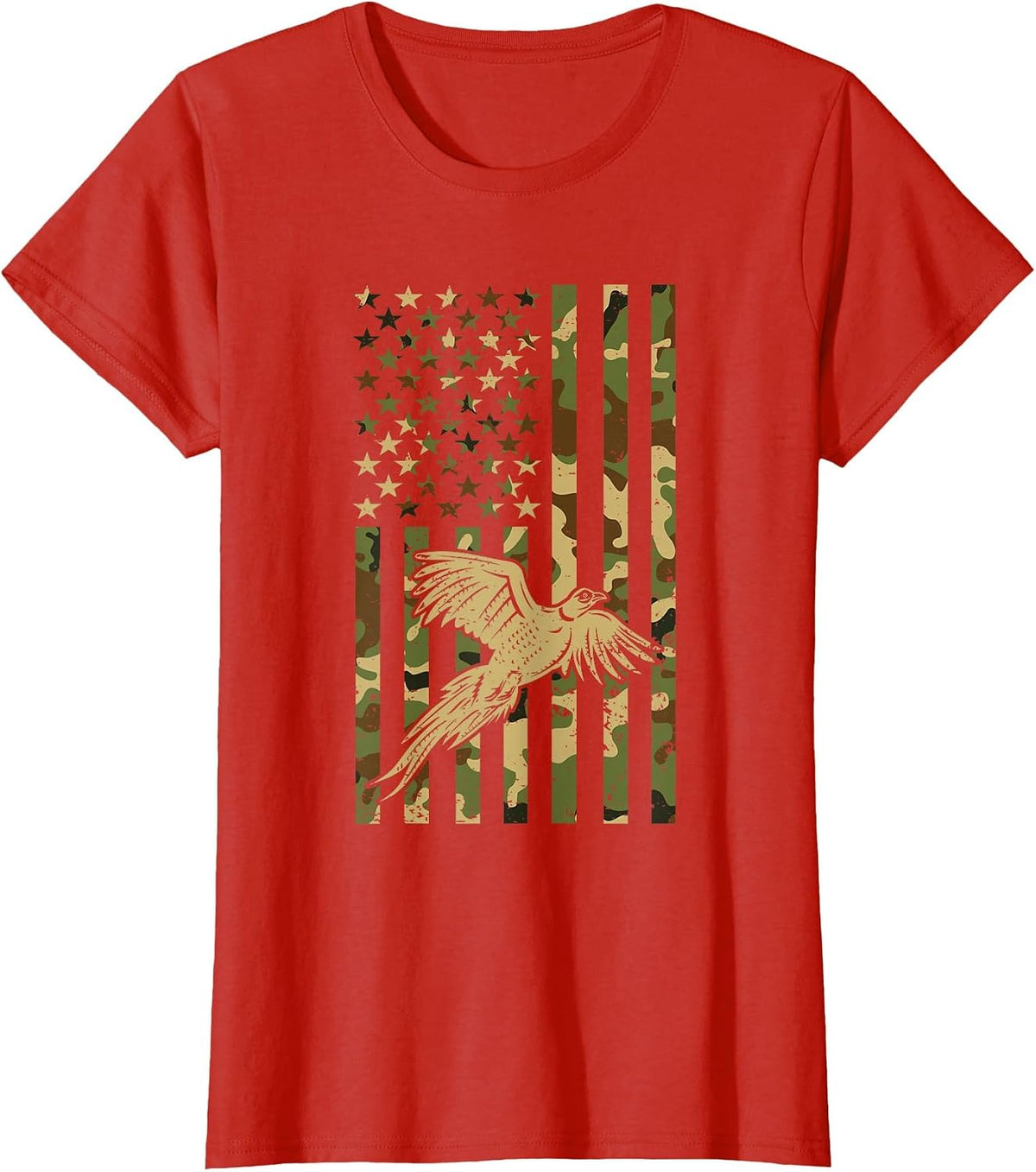 Pheasant Hunting Bird Hunter Hunting American Flag Camo T-Shirt - Red