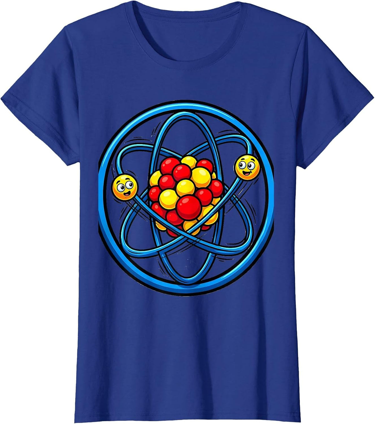 Women's Science Teacher Atom Model Orbiting Electrons Design T-Shirt - Royal Blue